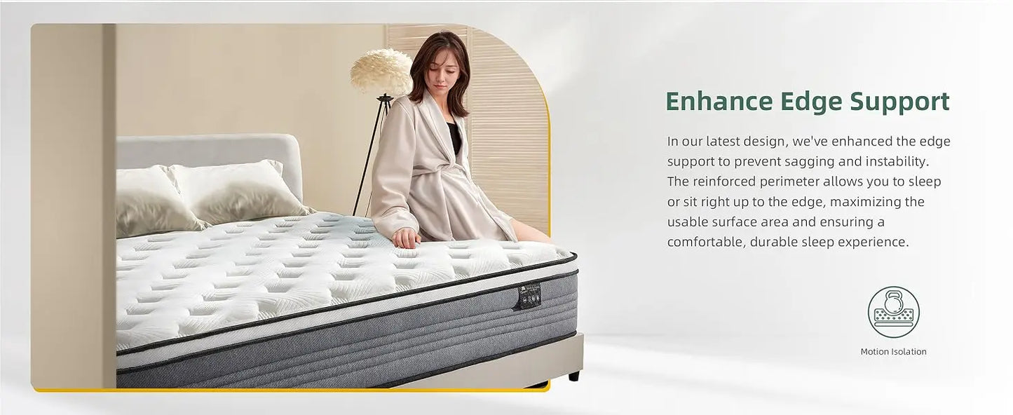 Twin Mattress, 10 Inch Twin Size Mattresses, 10 Inch Hybrid Pocketed Coil Mattress in a Box with Gel Memory Foam, Medium Firm, C