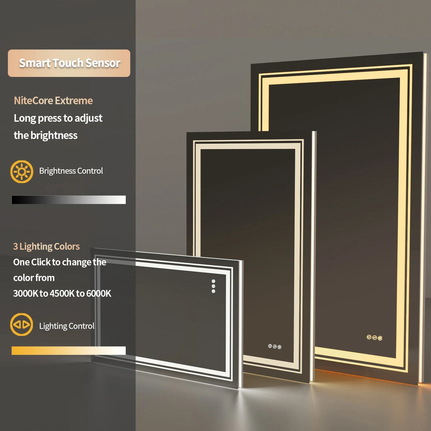 Rectangle LED Antifog Bathroom Vanity Mirror Wall Mounted