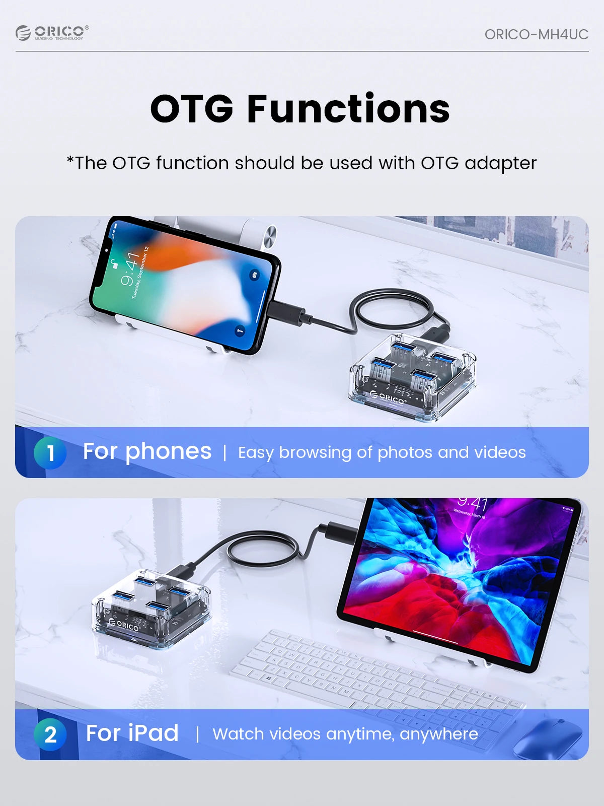 Transparent USB Hub Docking Station with High-Speed Data Transfer & Multi-Port Expansion  Description
