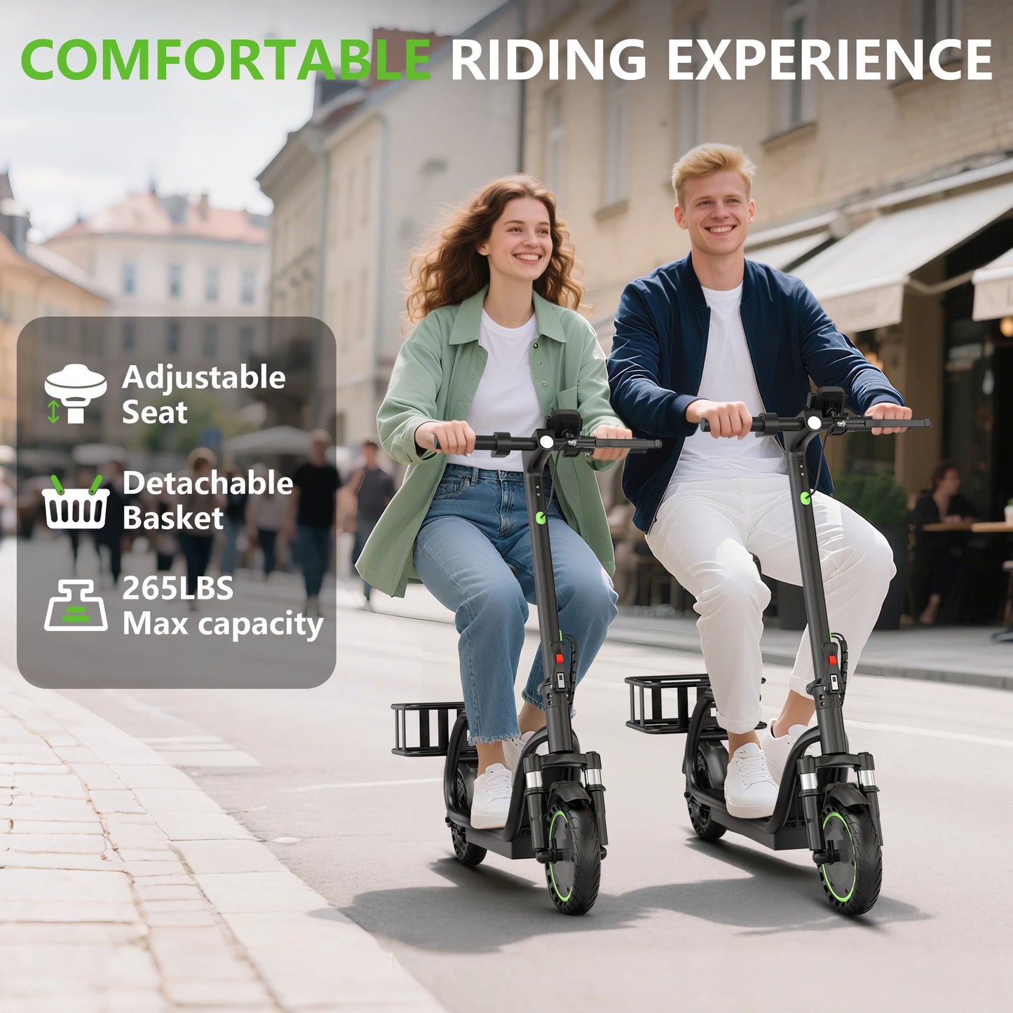 Maxshot 8.5” Electric Scooter with Seat & Basket – 350W Motor, Long Range Commuter E-Scooter