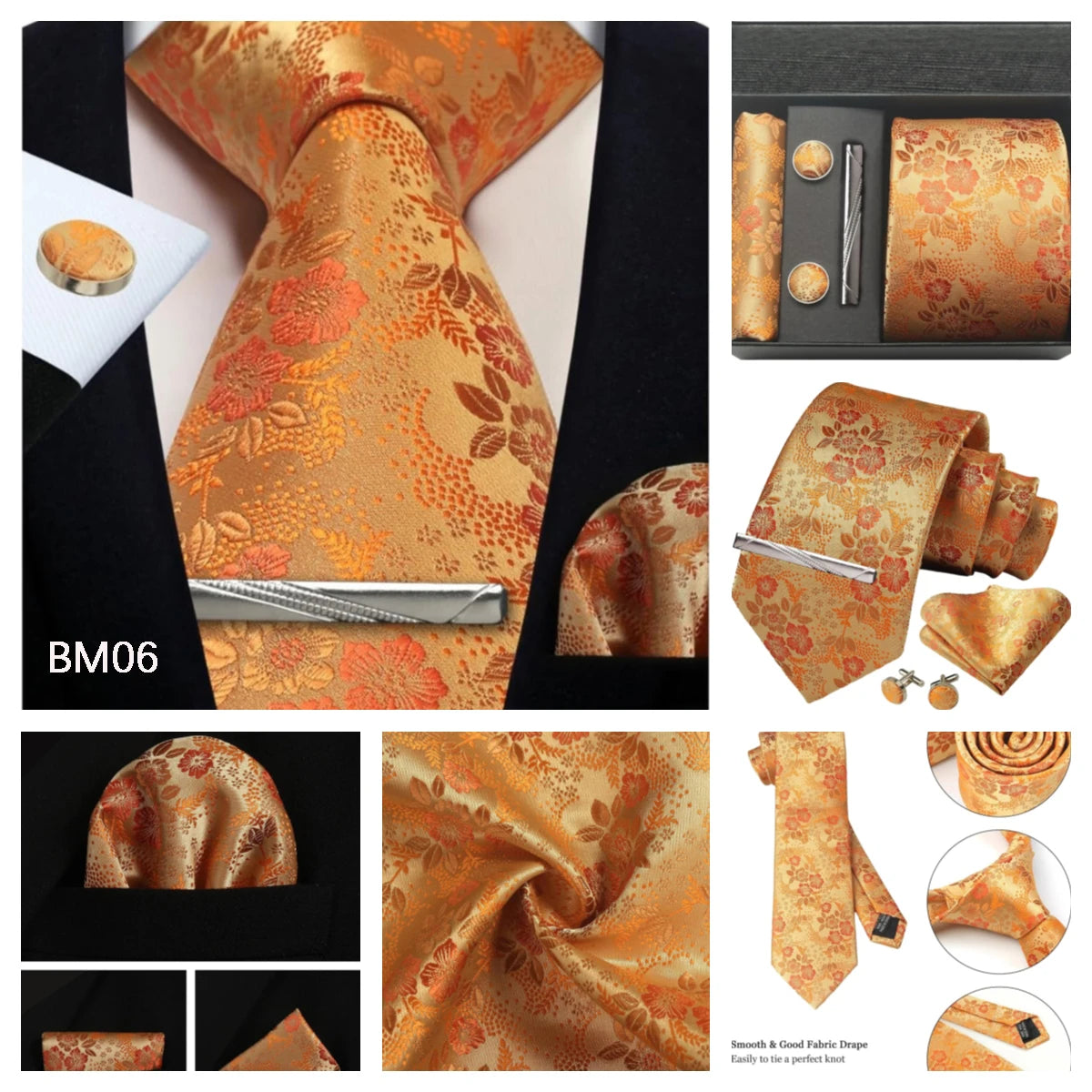 Luxury 100% Silk Paisley Floral Men’s Necktie Set | Business Tie with Matching Pocket Square & Formal Accessories