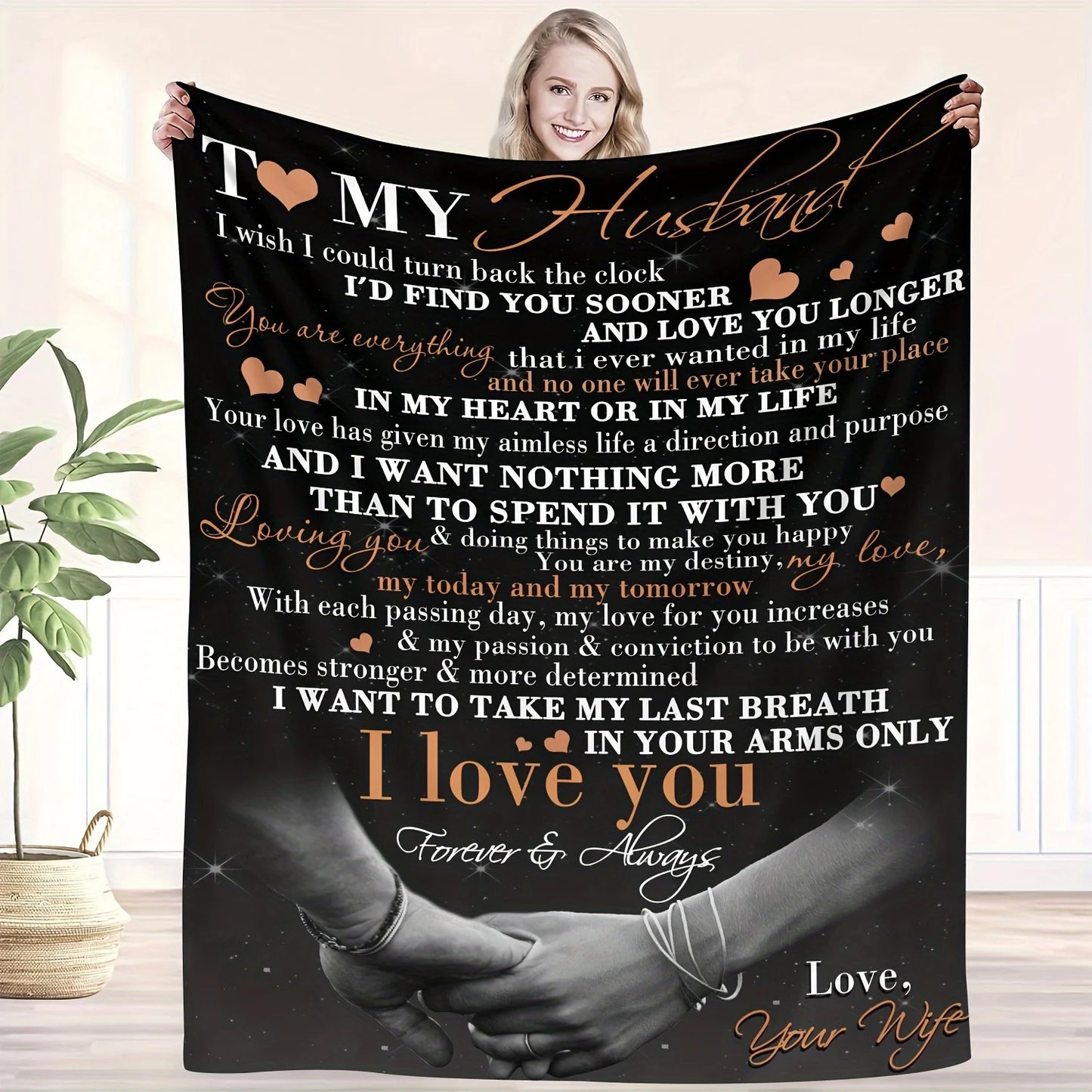 To My Husband Romantic Cozy Flannel Throw Blanket Gift