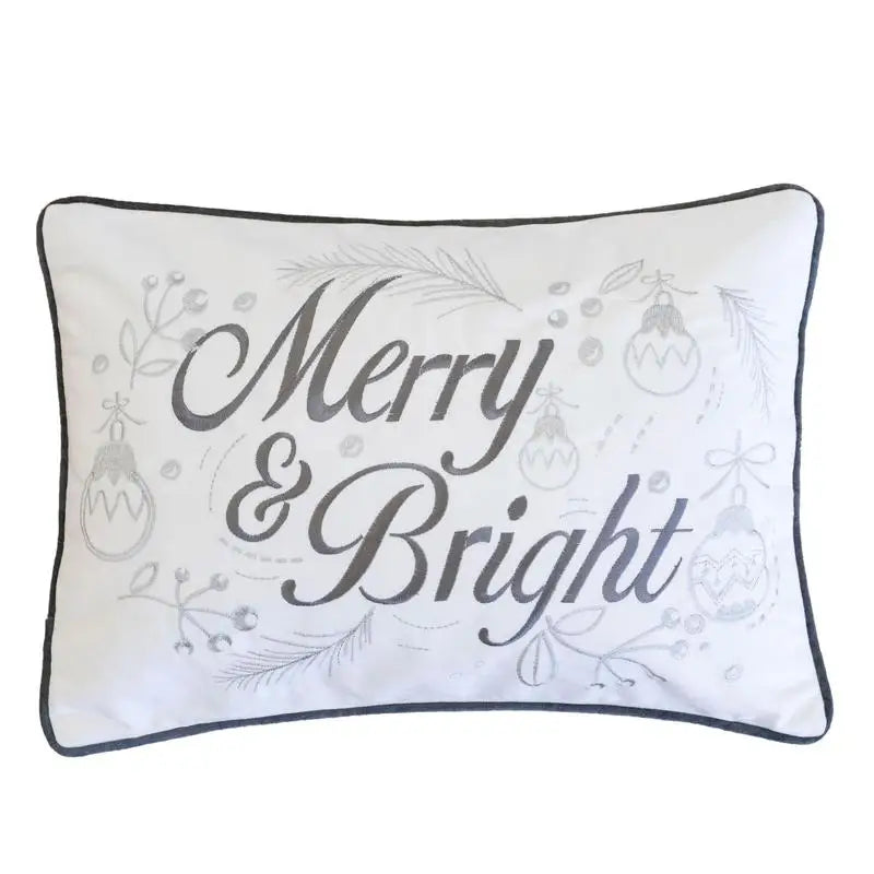 Merry and Bright Christmas Velvet Lumbar Throw Pillow Elegant Holiday Accent Cushion