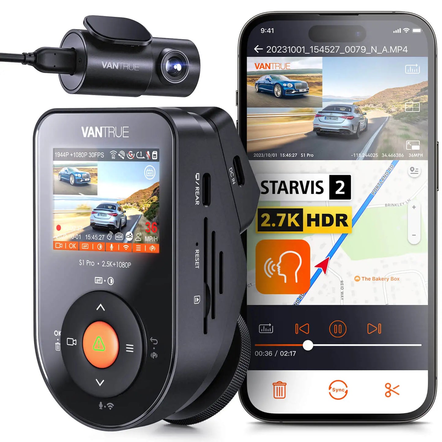 Vantrue S1pro Dashcam 2.7K Front and Rear 5G WiFi 60FPS Hidden Dash Camera HDR Night Vision STARVIS 2 GPS Voice Control