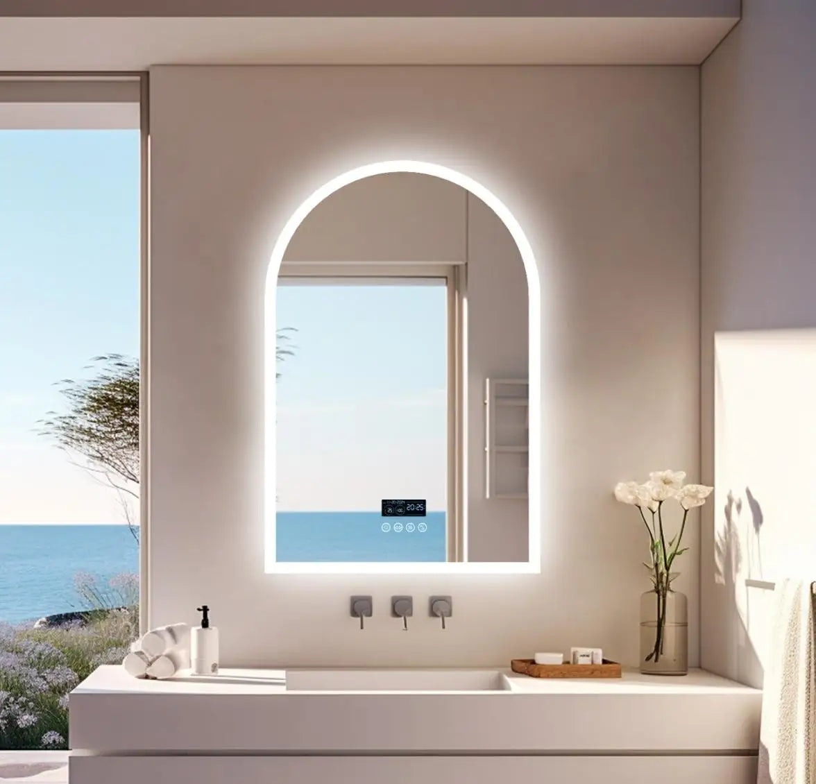 Arched LED Backlit Bathroom Mirror 60x90cm With Bluetooth