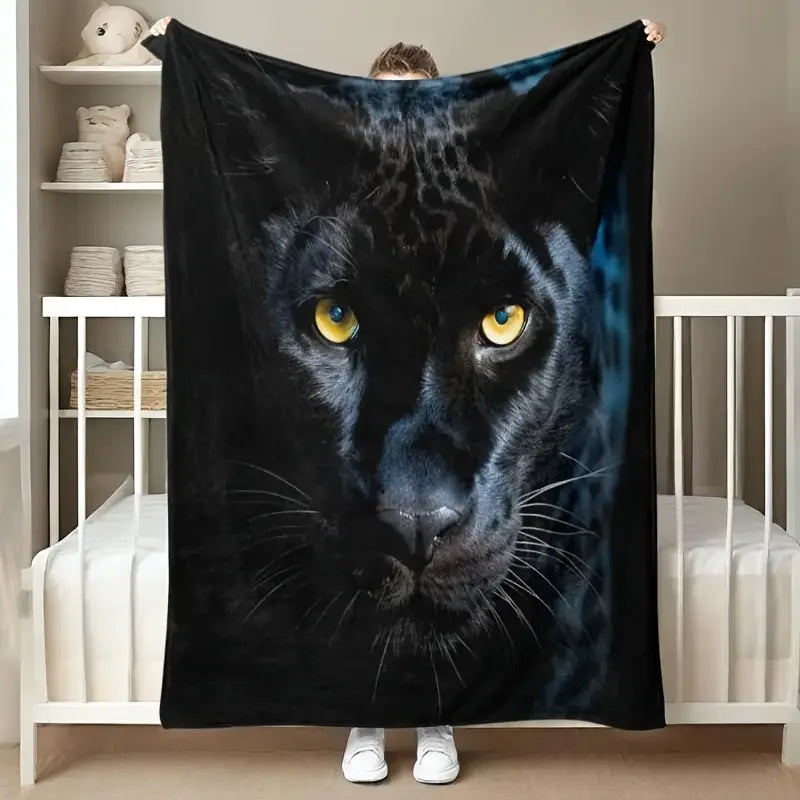 Midnight Panther Cozy Flannel Throw Blanket. Soft Warm Fleece Bed Sofa Travel Gift