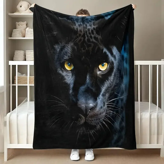 Midnight Panther Cozy Flannel Throw Blanket. Soft Warm Fleece Bed Sofa Travel Gift