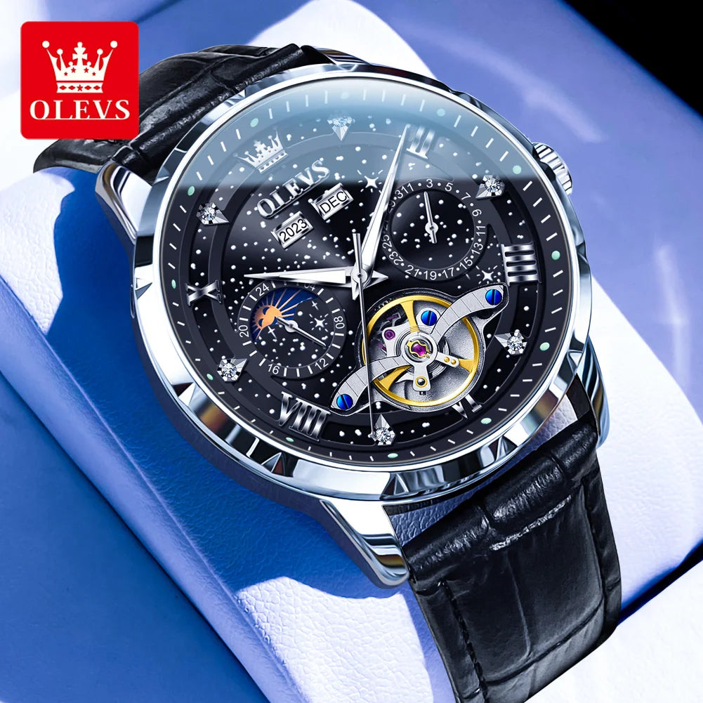 Men’s Luxury Skeleton Watch – Stainless Steel Starry Dial Design