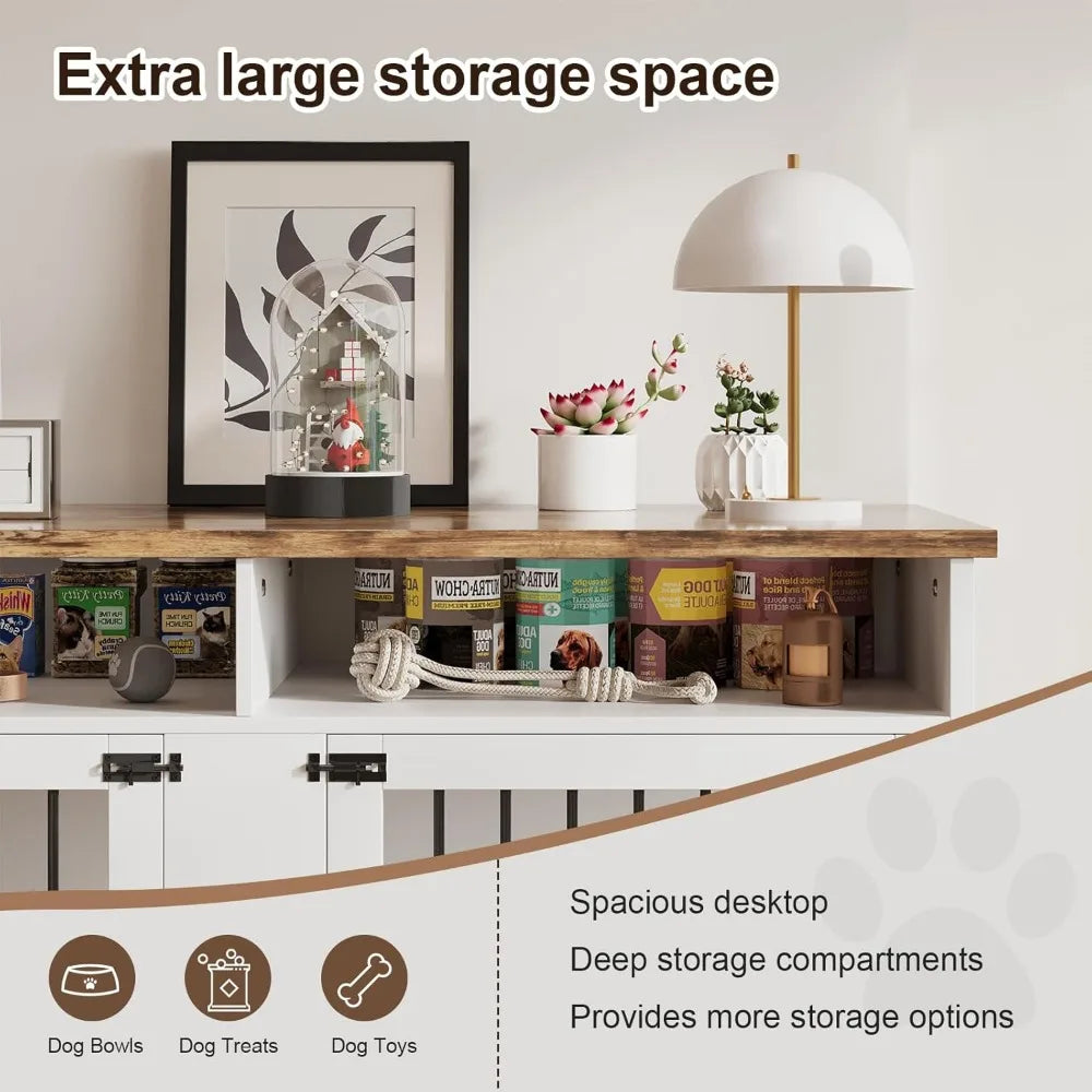 55'' Dog Crate Furniture for 2 Dogs, Wooden Dog Cage with Storage Compartment, Indoor Dog Kennel with 2 Doors for Large/Medium/S