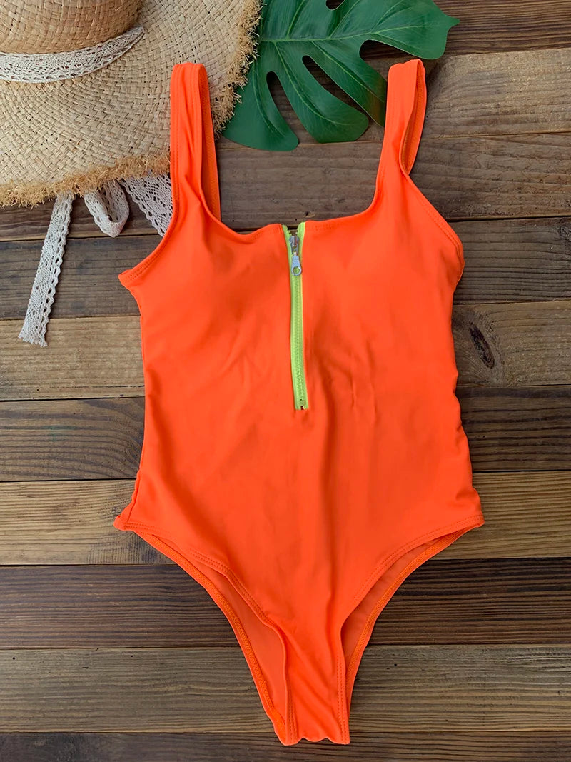 Women’s Zip Front One-Piece Swimsuit | Athletic Monokini Bathing Suit | Quick-Dry Beach Swimwear  Description