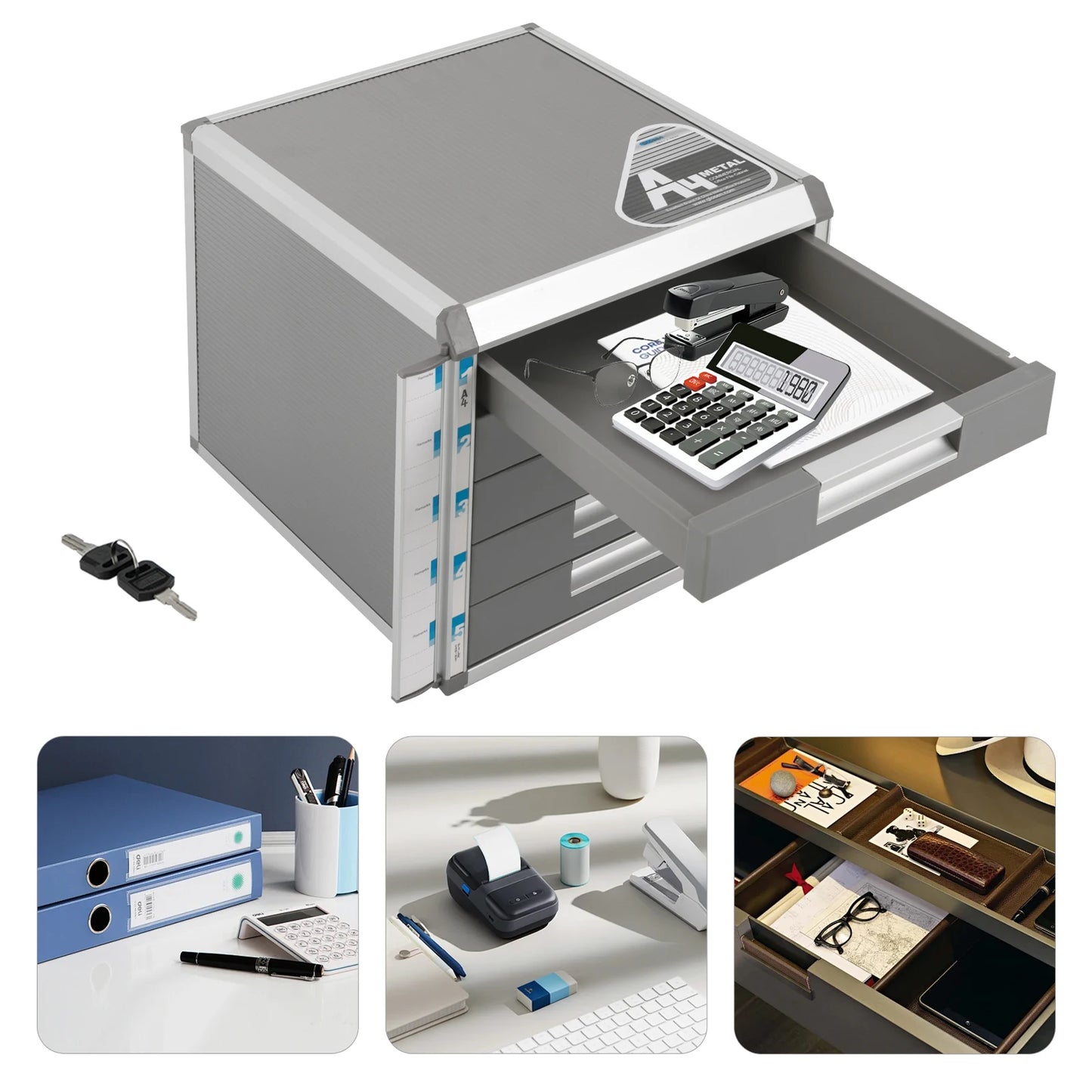 5 Drawer Locking File Organizer, A4 Document Storage Cabinet with Aluminum Alloy Frame, Secure Desktop Filing System for Home & Office  Description