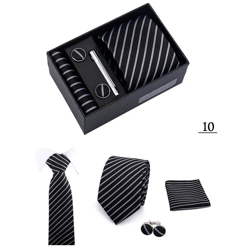 Tie Men With Box Top Quality Business Ties Hanky Cufflink Set Clips Green Necktie Corbatas For Men Wedding In Gift Box Gravatas