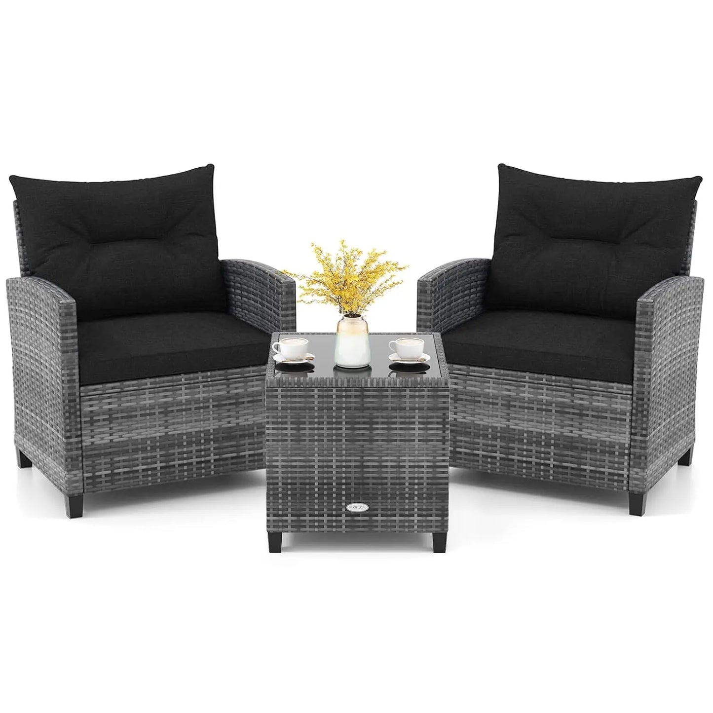 Modern 3 Piece Outdoor Patio Conversation Set with Cushioned Chairs and Coffee Table