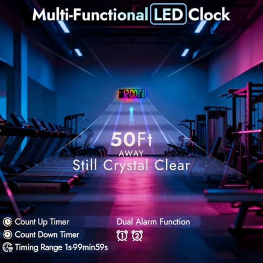 RGB LED Digital Wall Clock with Remote Control, Temperature Display, Alarm & Date Function