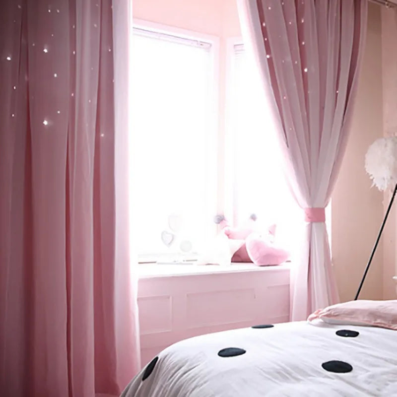 Dream Star Blackout Curtains. Elegant Double Layer Bedroom Window Panels