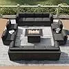 15 Piece Patio Furniture Set with Fire Pit Table, Outdoor Conversation Sets Wicker Rattan Sectional Sofa with Coffee Table.