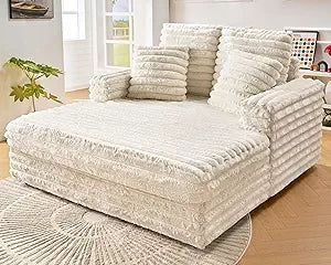 53 Inch Chaise Lounge Indoor, Plush Sleeper Chair with Throw Pillows, Upholstered Sofa Bed with Armrests,