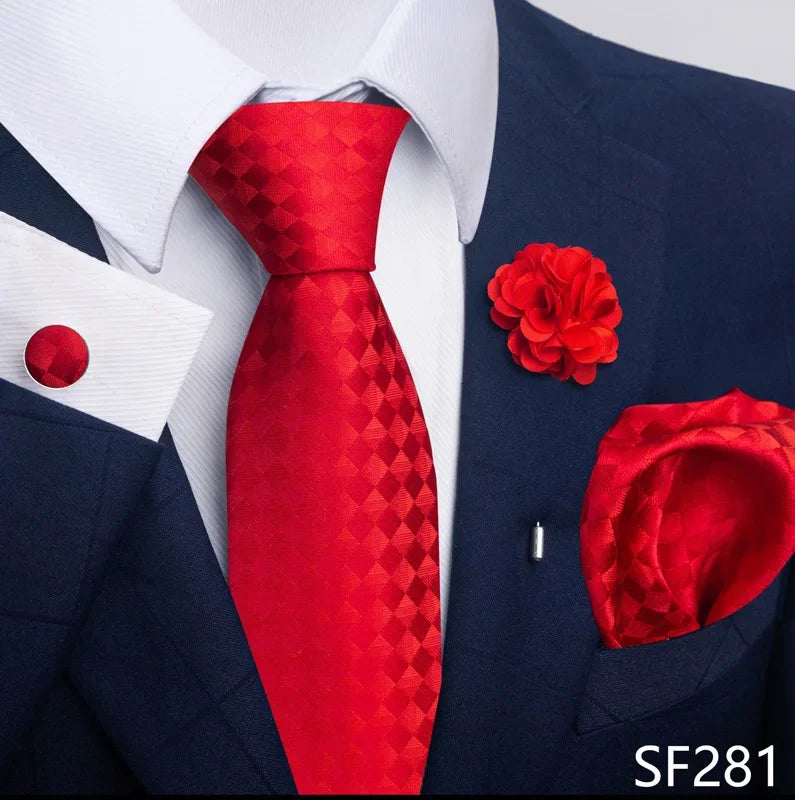 Luxury Green Floral Men’s Necktie Set .Tie, Pocket Square & Cufflinks