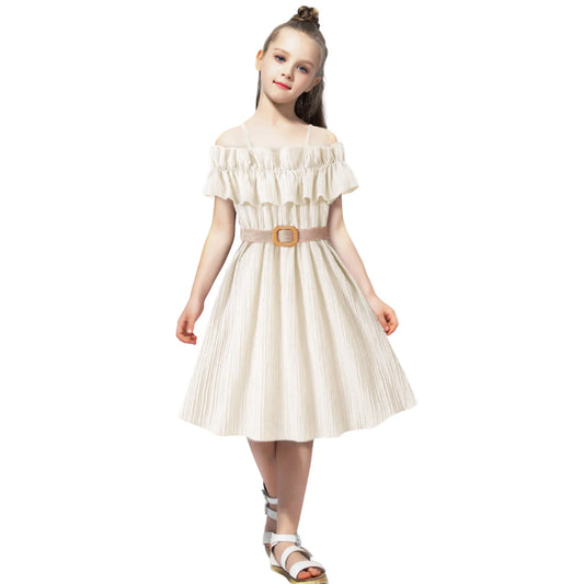 Girls Sleeveless Party Dress with Belt.  Elegant Toddler & Little Girls Formal Dress (2–6 Years)