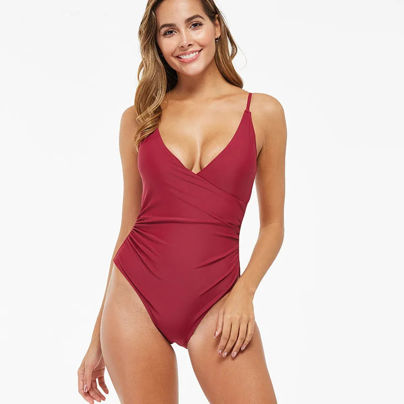Women’s Backless V-Neck One-Piece Swimsuit