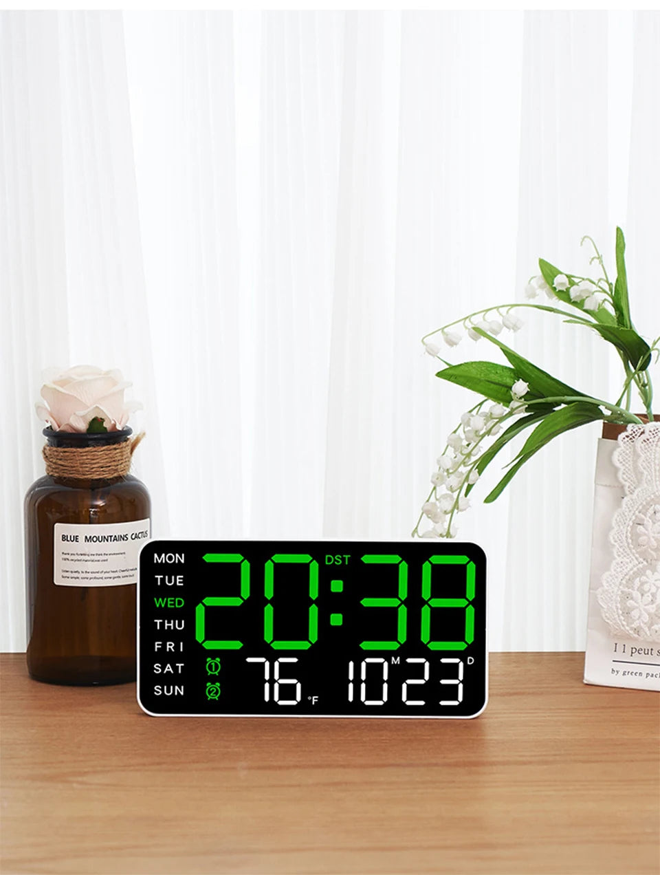 Smart Voice. Control LED Digital Wall Clock with Date & Temperature Display