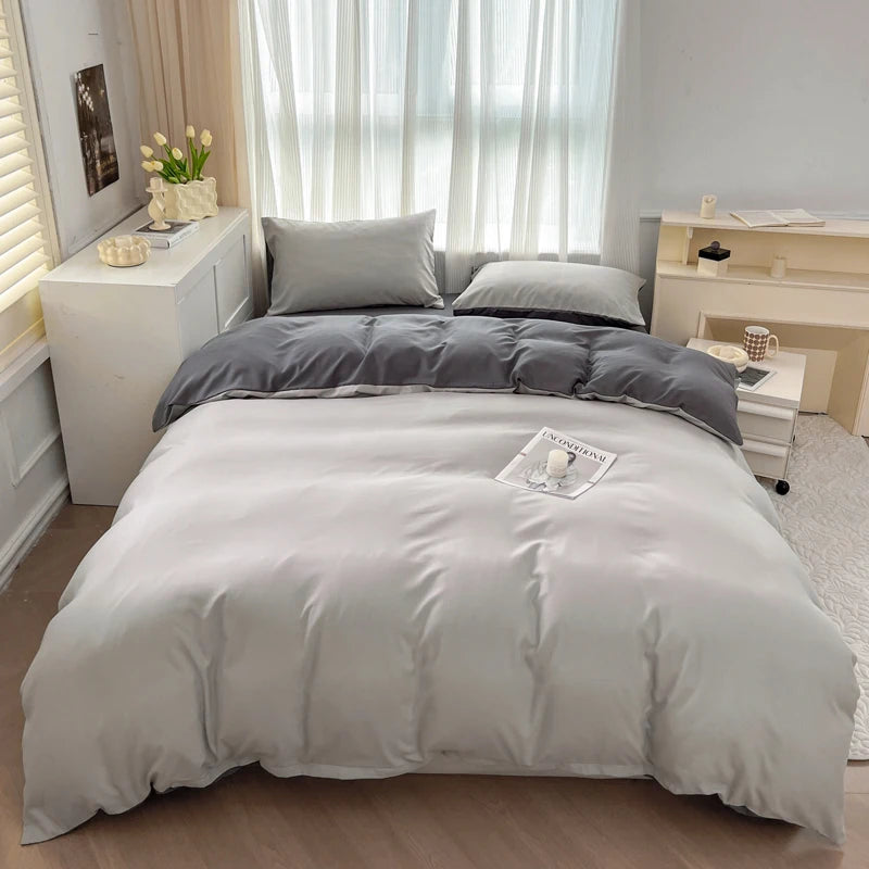 4-Piece Soft Brushed Duvet Cover Set . Solid Color Bedding