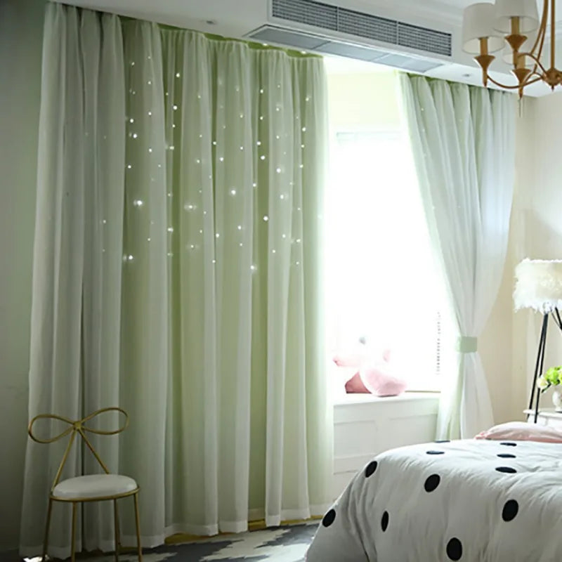 Dream Star Blackout Curtains. Elegant Double Layer Bedroom Window Panels