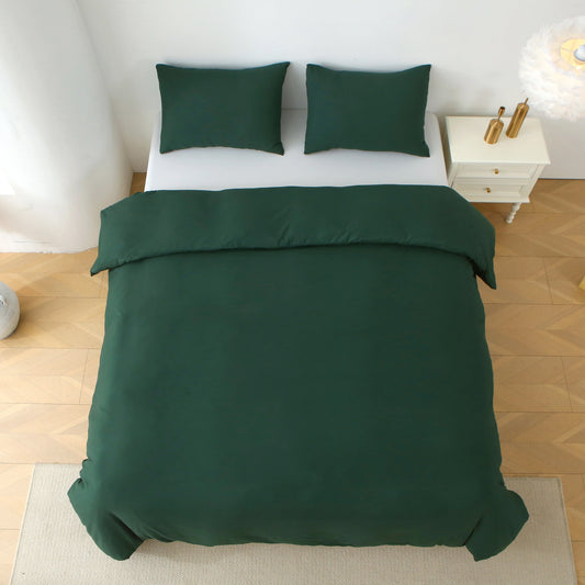 3 Pieces Solid Color Bedding Set with 1 Duvet Cover and 2 Pillow Shams, Comforter Not Included (Queen Size, Green)