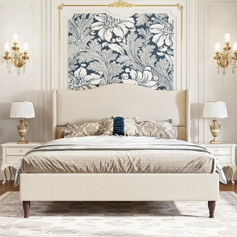 Upholstered Platform Bed with Tall Padded Headboard