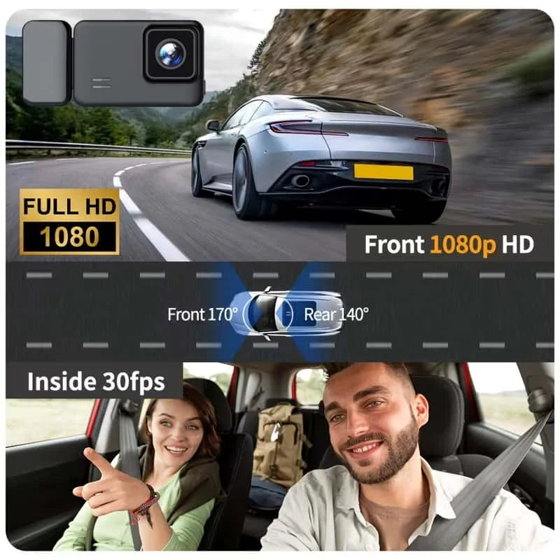 1600P Dual Dash Cam Front & Rear Camera with Night Vision, Loop Recording & Parking Monitor