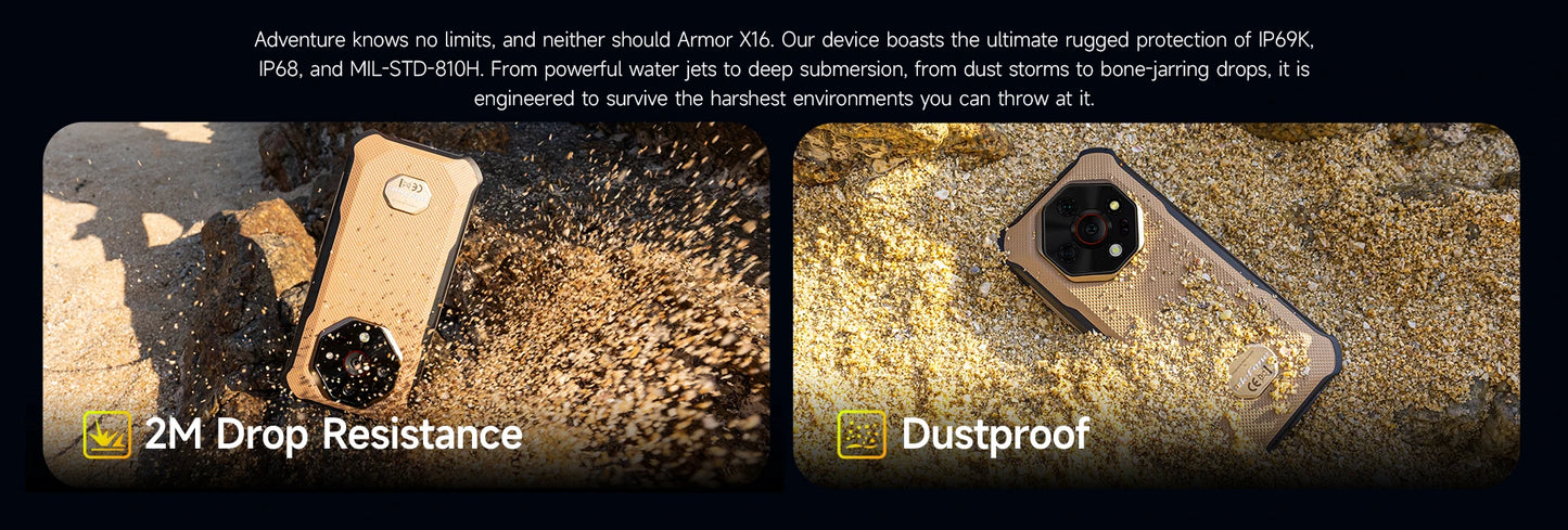 Ulefone Armor X16 Rugged Phone 10360mAh Battery Up to 12GB RAM 128GB ROM 120Hz 6.56" Night Camera NFC 4G Android 15 Smartphone