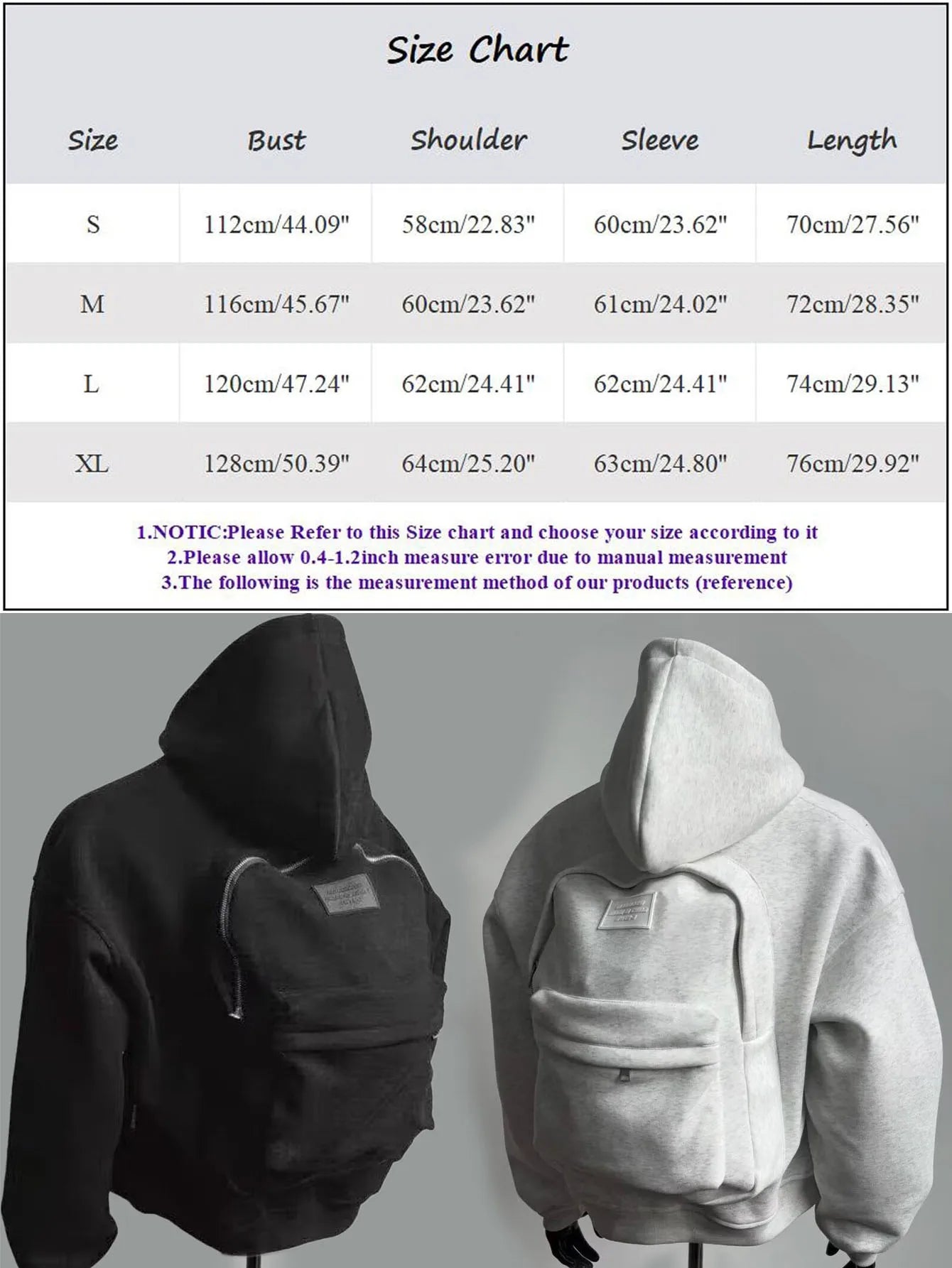 Unisex 3D Creative Zip Up Hoodie with Backpack Design