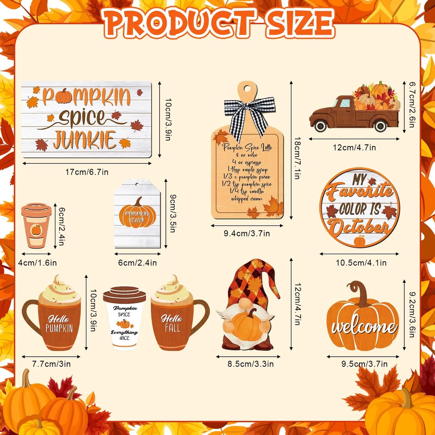 15 Pcs Fall Tiered Tray Decor Set Fall Thanksgiving Pumpkin Table Decor Drinking Coffee Rustic Farmhouse Coffe Truck Spice Block Autumn Wooden Tabletop Sign for Thanksgiving Day Home Office