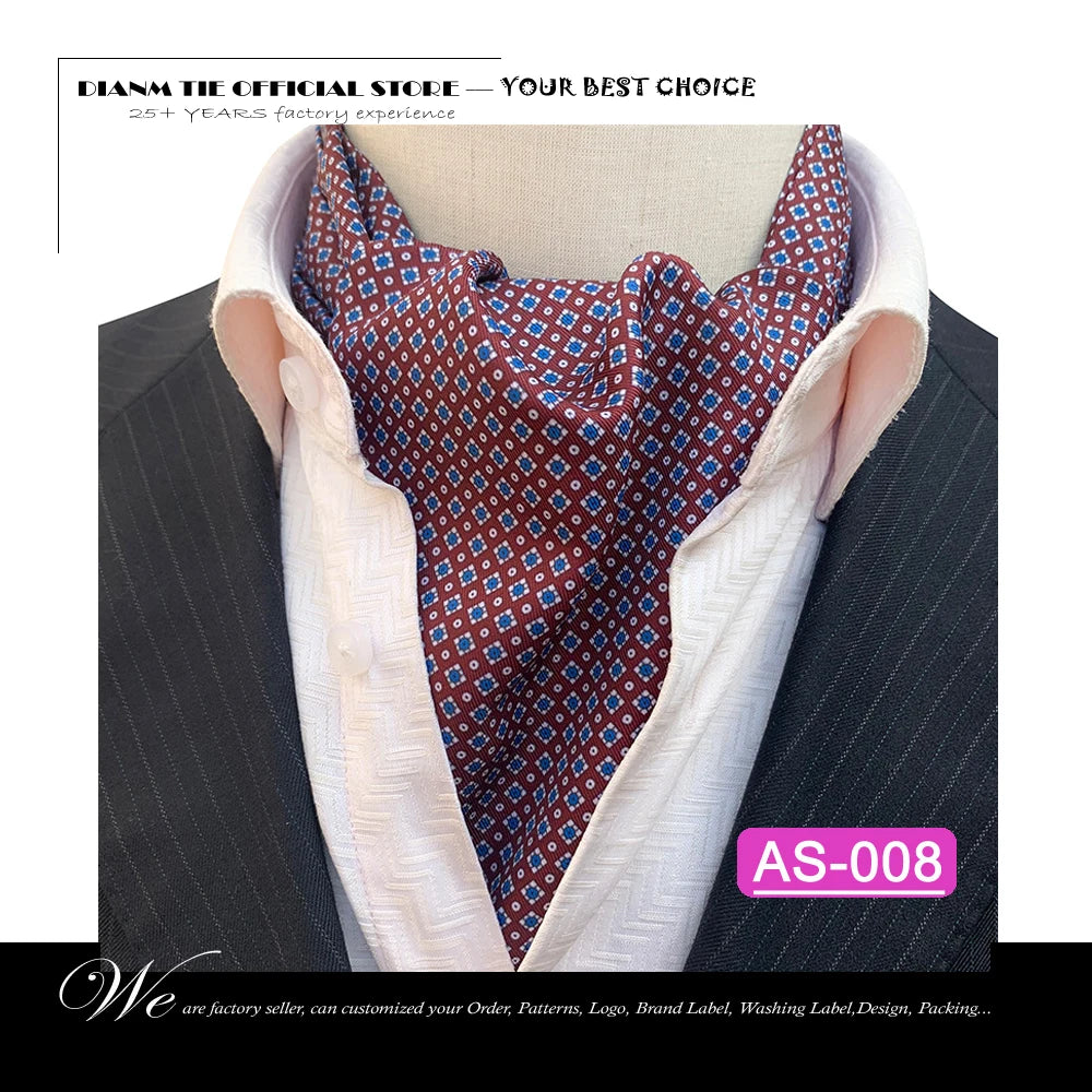 Luxury Men’s Ascot Tie & Pocket Square Set for Weddings, Business & Formal Wear