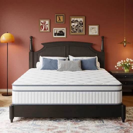 14 Inch Queen Mattress in a Box - Soft Comfortable Hybrid with Gel Memory Foam And Pocketed Springs - Queen Size Bed Mattress