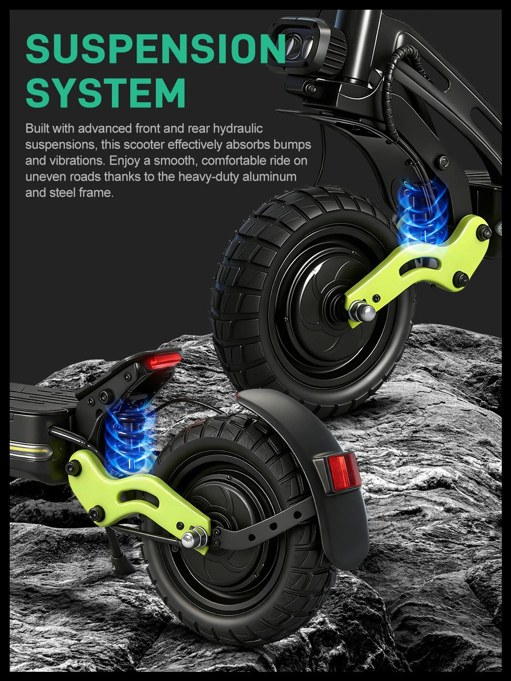 1200W Dual Motor Electric Scooter. 60V 21Ah Long-Range High Performance E-Scooter with Dual Suspension
