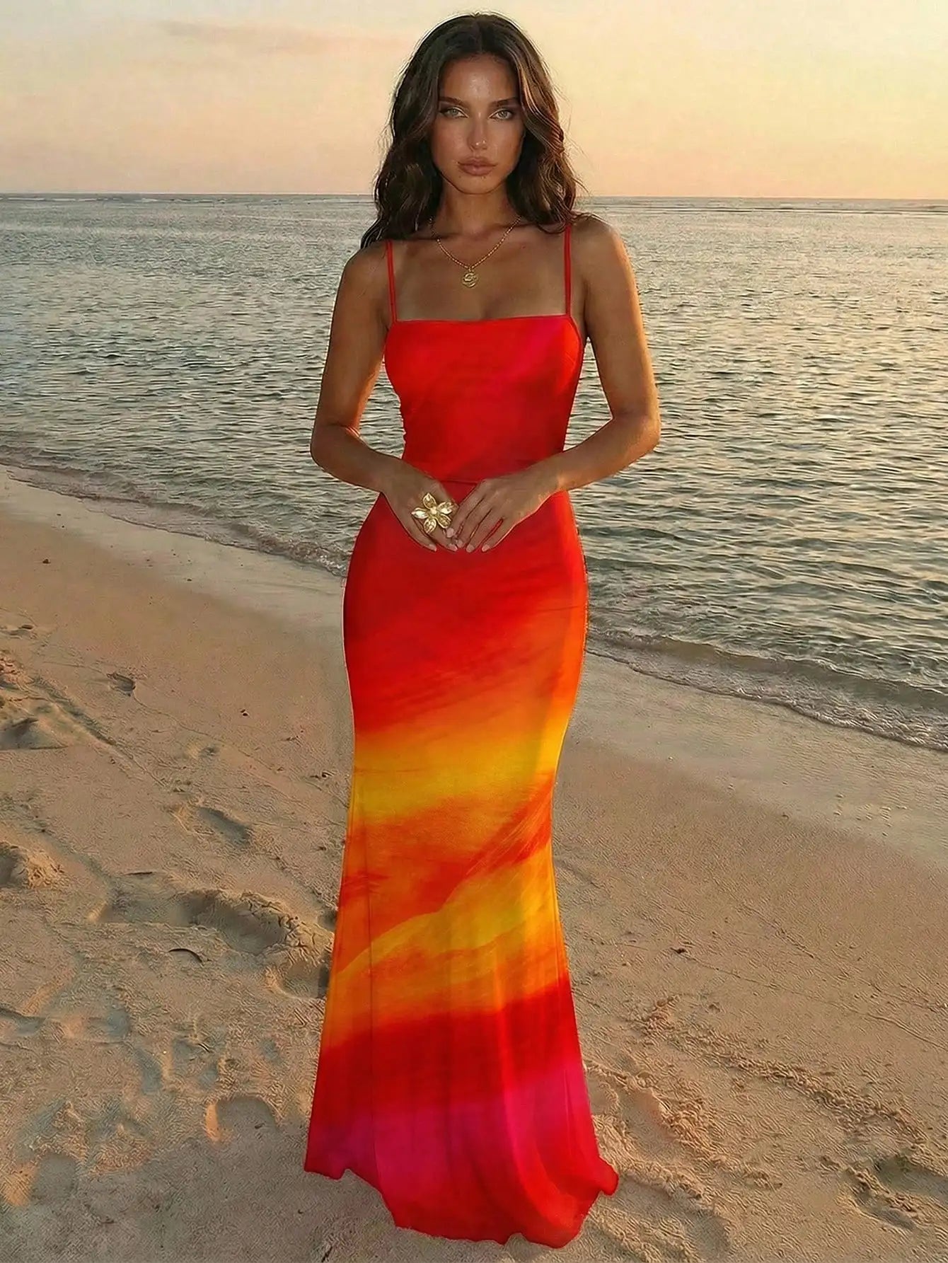 Elegant Pink Orchid Floral Print Backless Tie Strap Maxi Dress For Summer Vacation Beach Festival
