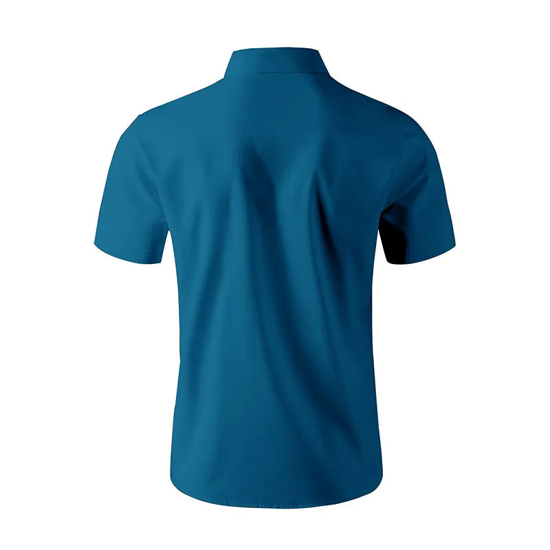 Men’s Business Casual Short Sleeve Shirt .Solid Color Summer Button Down
