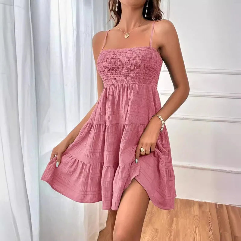Women’s Strapless Flowy Mini Dress | Casual Summer A-Line Beach Dress