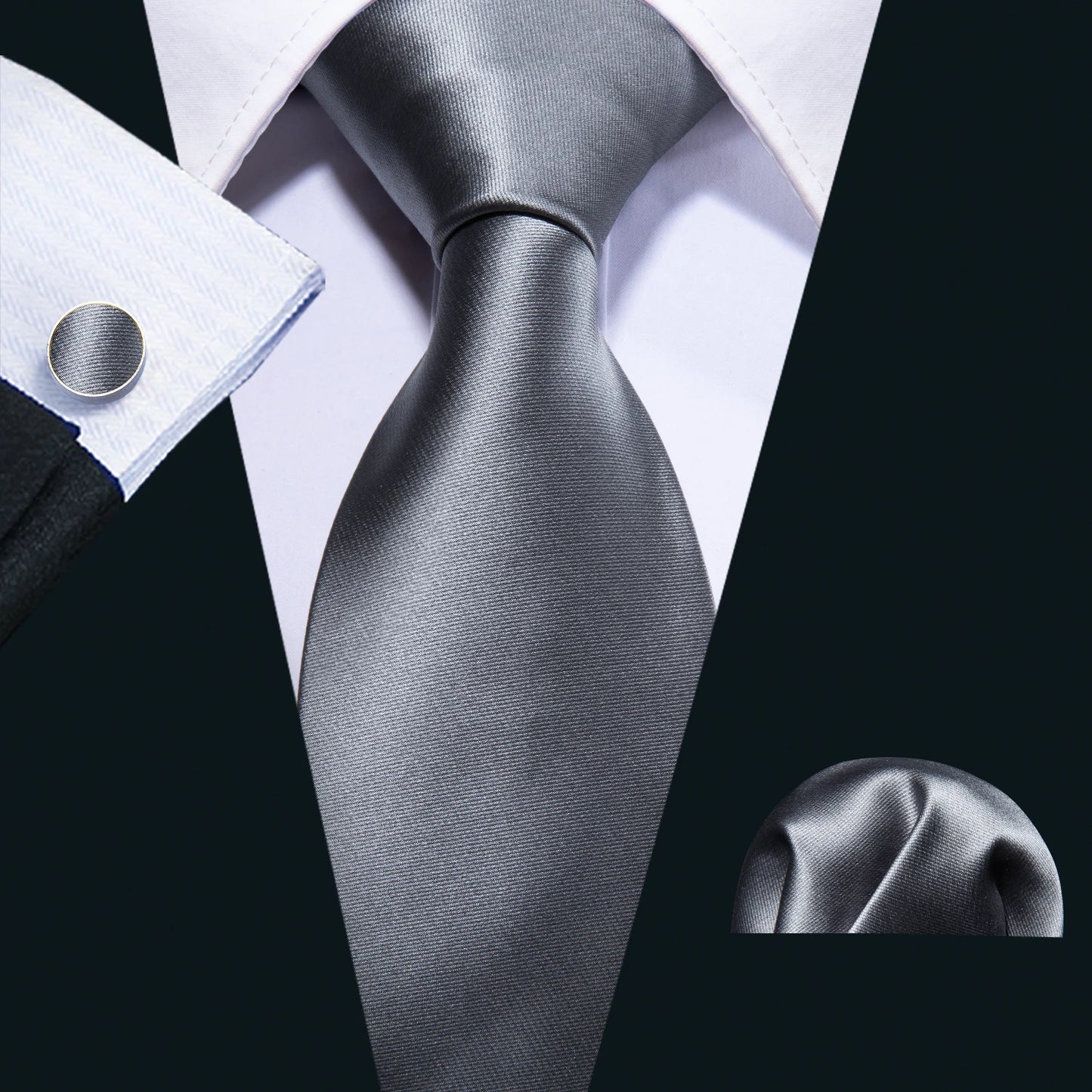 Luxury Men’s Silk Necktie Gift Set with Pocket Square, Cufflinks & Tie Clip