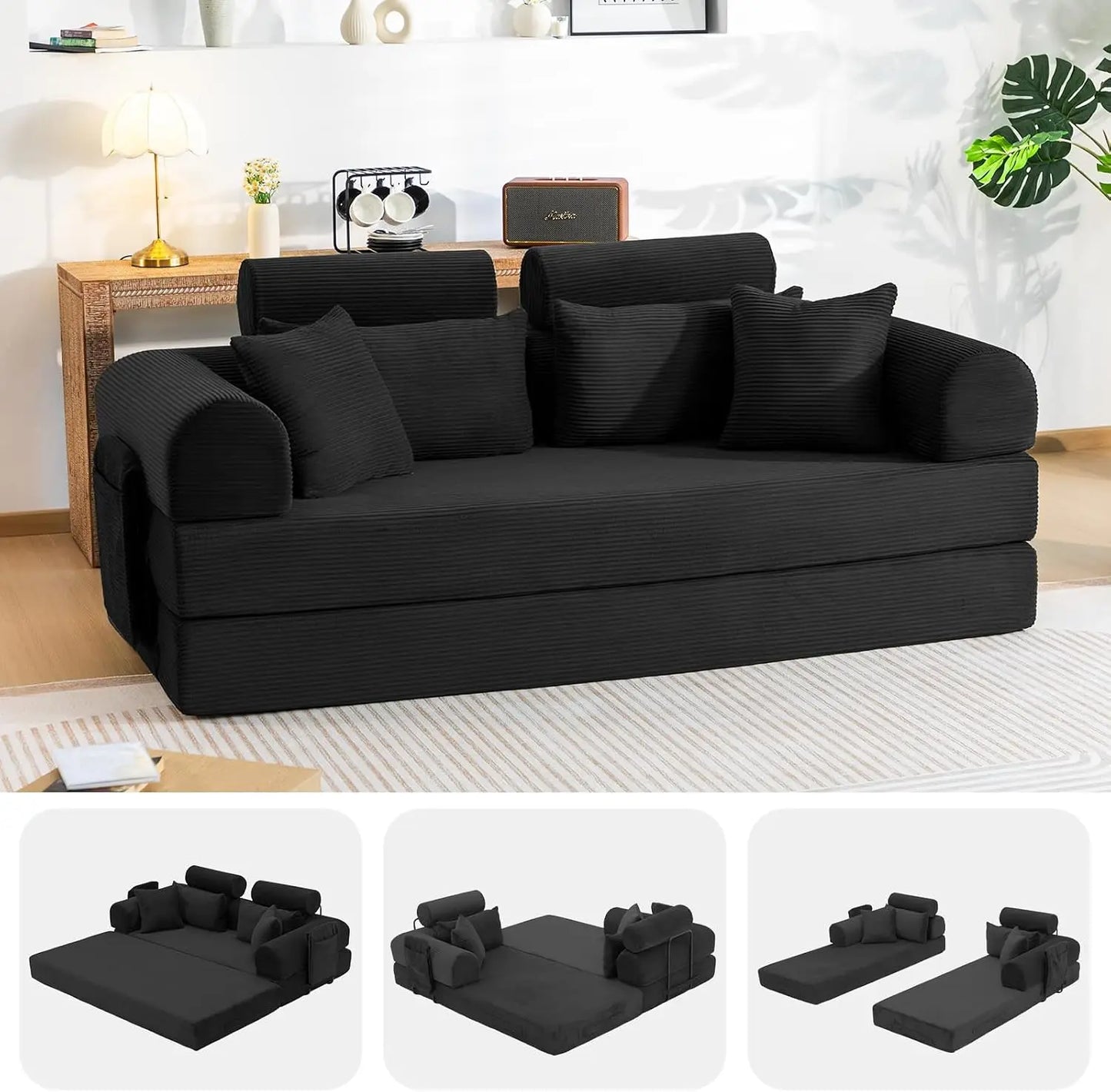 78.8-Inch Convertible Futon Sofa Bed with High Back