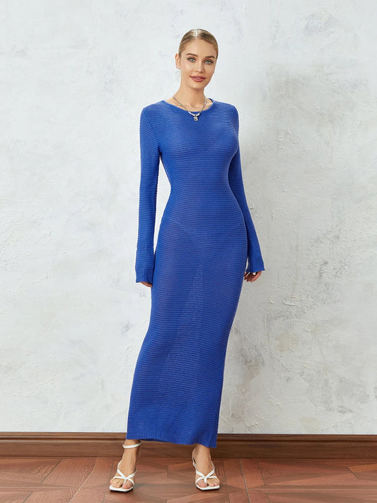 Elegant Women s Winter Maxi Dress with Turtleneck and Belted Waist Long Sleeve Solid Color Knit Dress for Formal Events