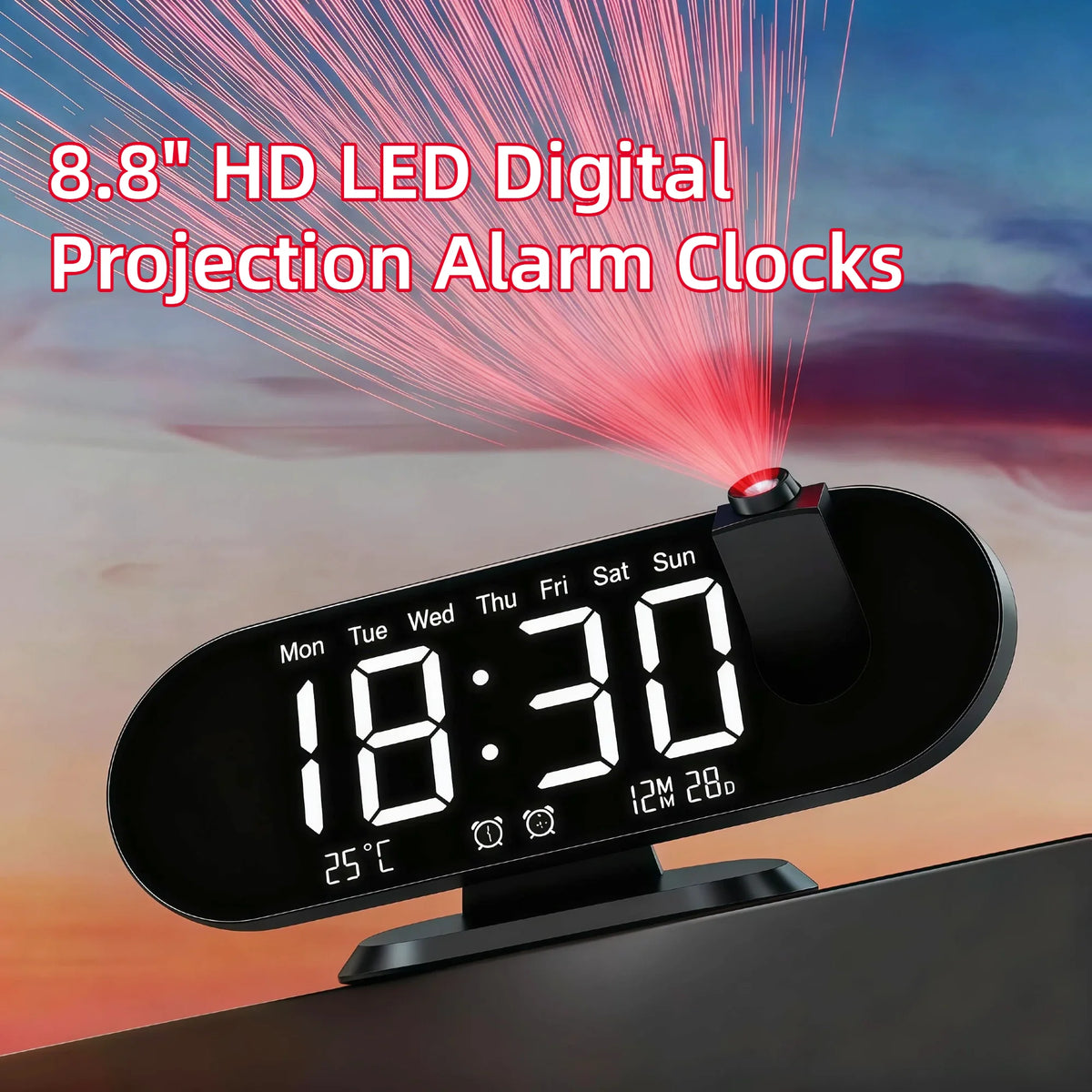 Digital Projection Alarm Clock – 8.8-Inch LED Mirror Display & Dual Alarm