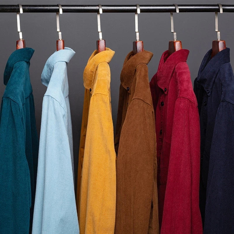 Men’s Corduroy Long Sleeve Button Up Shirt . Regular Fit Casual Business Style