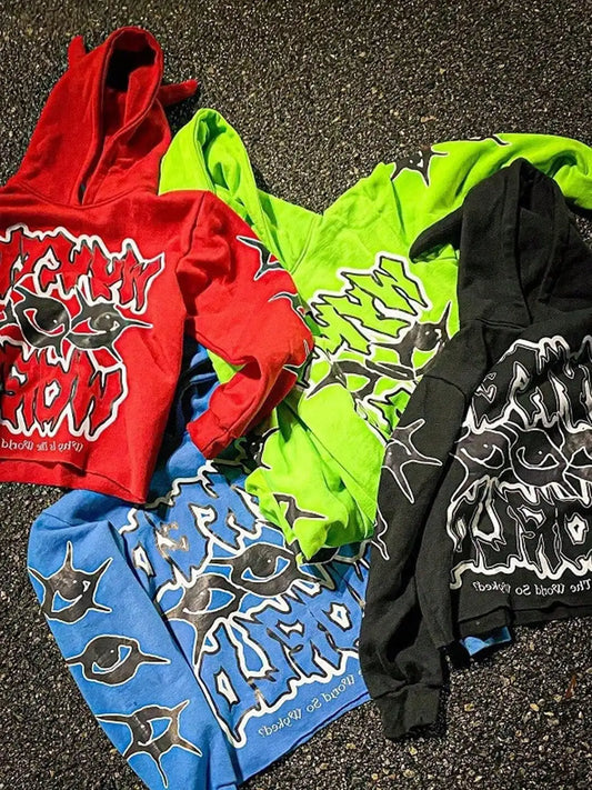 Halloween Hoodie for Men Stylish Devil Horn Hooded Sweatshirt Oversized Goth Jacket Streetwear