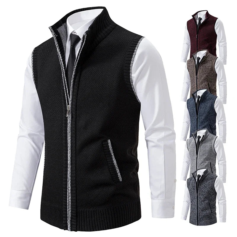 Men’s Stand Collar Knitted Sweater Vest Jacket