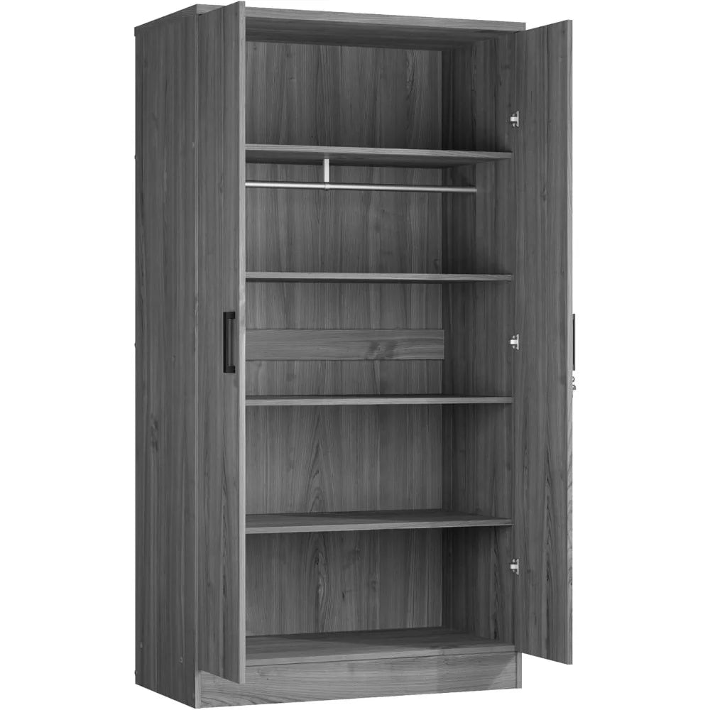 2 Doors Wardrobe with Shelves (Grey)