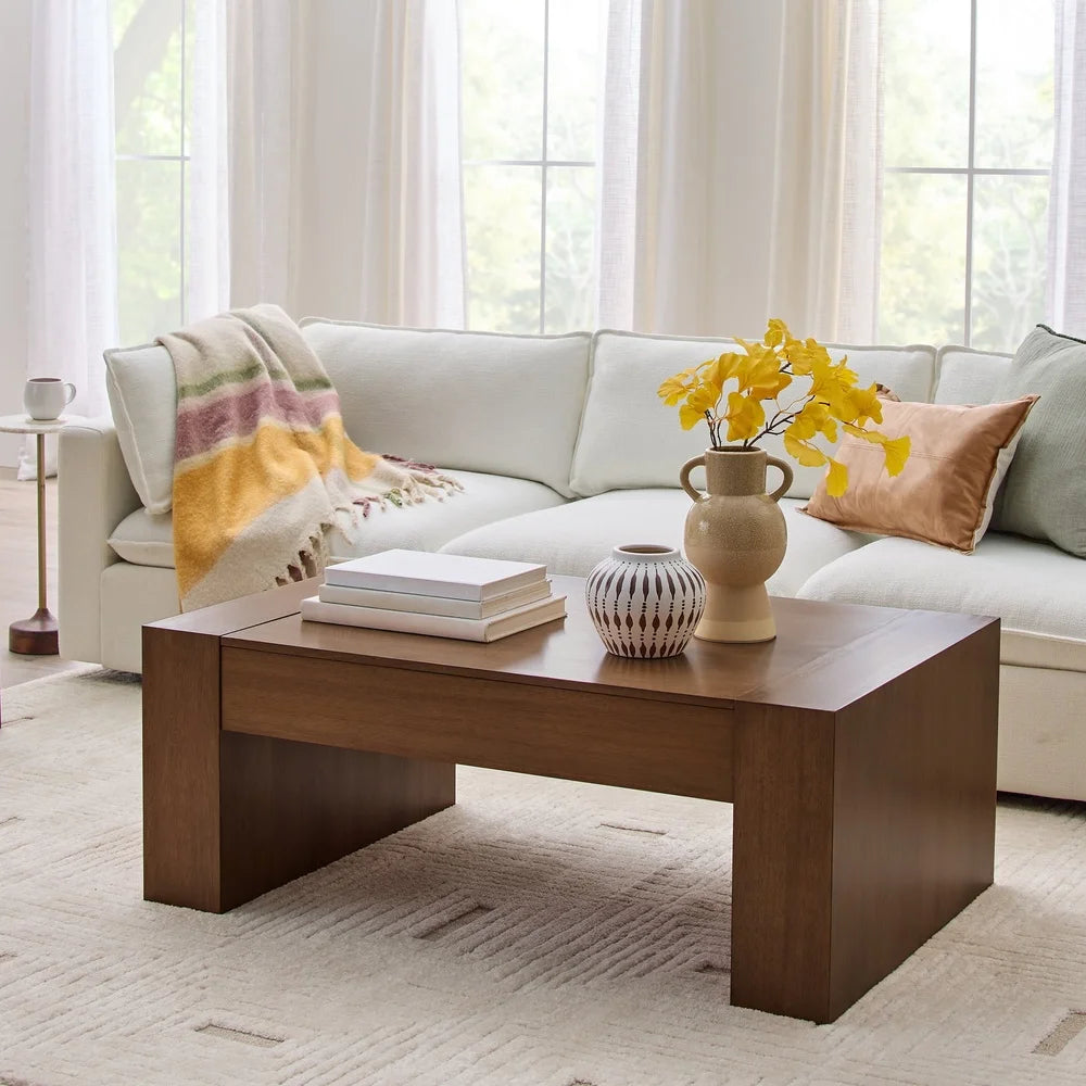 Oversized 47 Inch Modern Wood Coffee Table For Living Room