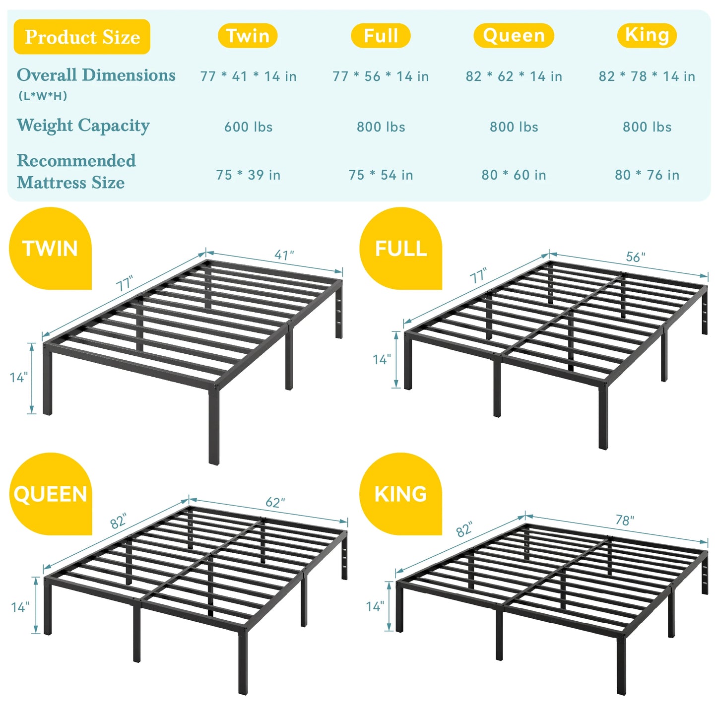 Heavy Duty Metal Bed Frame with Under Bed Storage