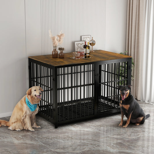 Furniture Style Dog Cage Extra Large Wooden Pet Kennel End Side Table with Tray and 3 Doors for Medium to Large Dogs